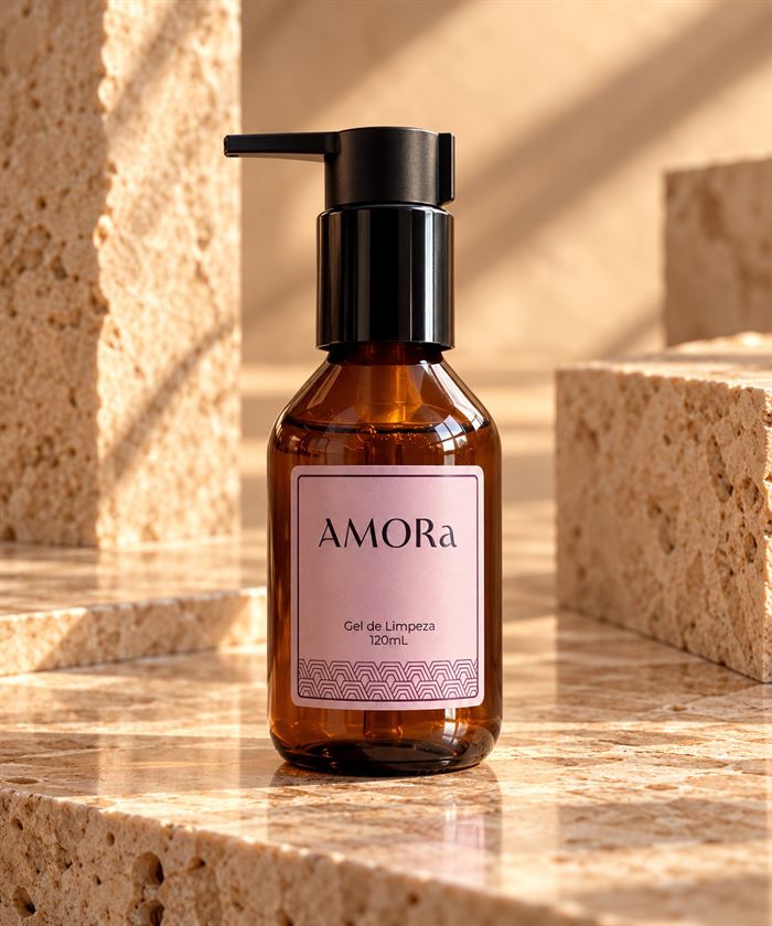 Gel de Limpeza Amor'a, frasco âmbar com válvula pump