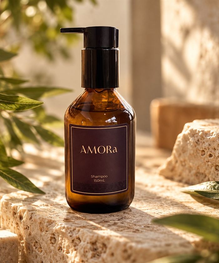 Shampoo Amor'a, frasco âmbar com válvula pump